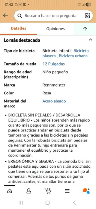 Bici sin pedales rosa RENNMEISTER
