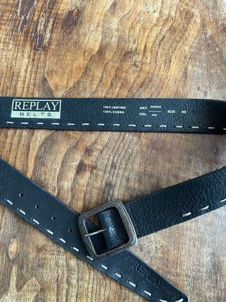 Cinturón Replay Cuero Marrón Oscuro 90cm