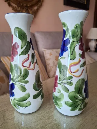 2 Floreros Antiguos Cerámica Flores