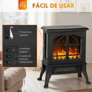 Chimenea Eléctrica 900/1800W Negra