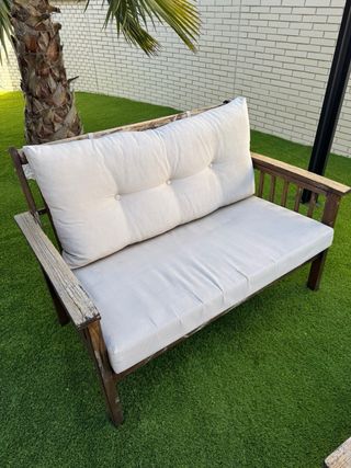 Conjunto Muebles Jardín Madera y Tela