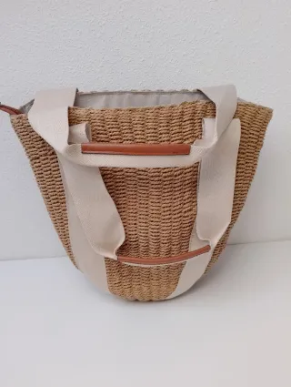 Capazo rafia simil cuero playa