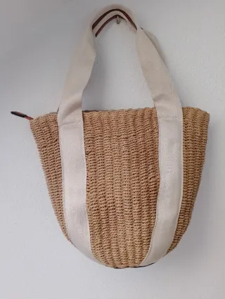 Capazo rafia simil cuero playa