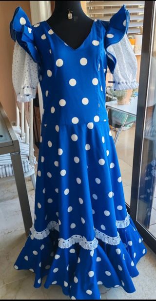 Traje Flamenca/ bata Rocio Lunares Azul