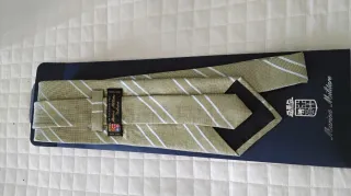 Cravatta Marina Militare Beige e Bianca pura seta