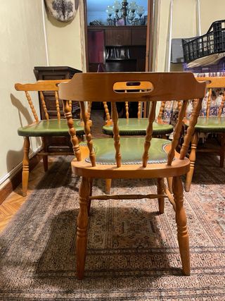 Juego 4 Sillas Madera y Piel Verde