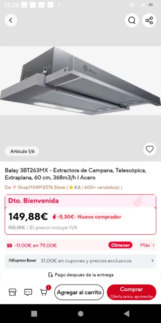 Campana extractora Balay 3BT263MX