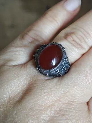 Anello Argento 925 Cesellato Pietra corniola