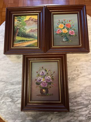 Juego 3 cuadros pintados madera