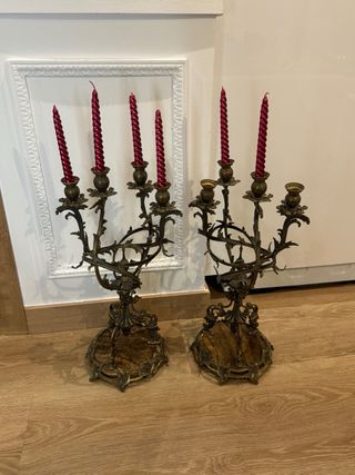Pareja Candelabros Bronce Siglo XIX-XX