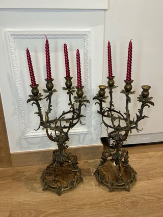 Pareja Candelabros Bronce Siglo XIX-XX