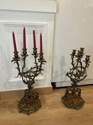 Pareja Candelabros Bronce Siglo XIX-XX