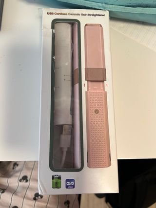 Plancha de pelo rosa, portatil con USB para cargar