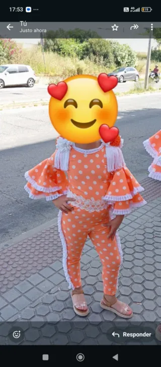 Trajes de flamenca naranja y blanco echo de diseño