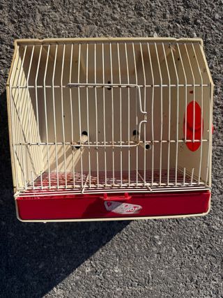 Jaula de concurso beige y roja