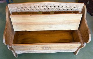 Banco Baúl Madera Tallado Aves Flor