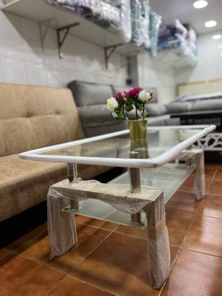 Mesa de centro cristal y metal