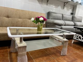 Mesa de centro cristal y metal