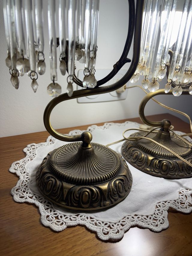 Lámpara Vintage Doble Cristal y Metal Dorado