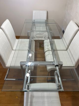 Mesa Comedor Cristal Extensible y 6 Sillas
