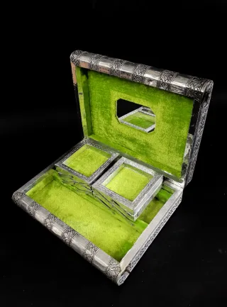 Pareja de joyeros de madera plateados hindú