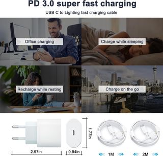 Cargador USB C Dual de 20W con Cable iPhone de 2M