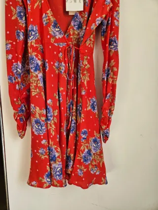 Abito Corto Zara Fiori Rosso Nuovo XS
