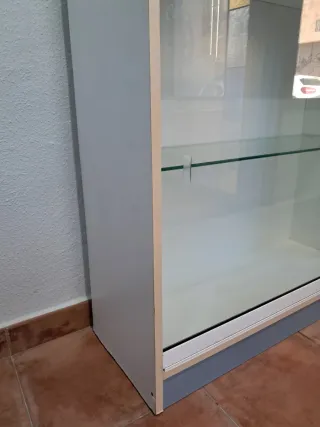 Vitrina expositora de cristal y madera