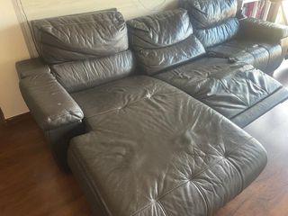 Sofá Chaise Longue Piel Marrón