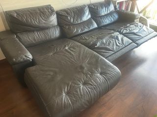 Sofá Chaise Longue Piel Marrón