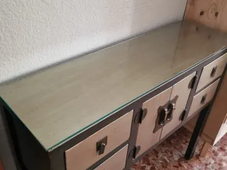 Consola cristal y madera estilo oriental