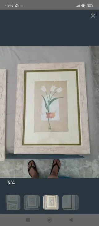 2 Cuadros Grandes Flores Beige y Verde grande