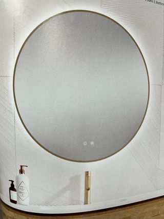 Espejo redondo LED antivaho marco dorado