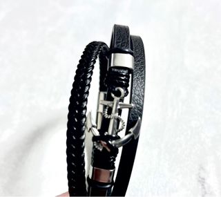 Pulsera Cuero Ancla Acero Inoxidable