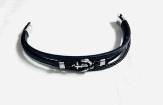 Pulsera Cuero Ancla Acero Inoxidable