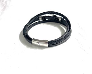 Pulsera Cuero Ancla Acero Inoxidable