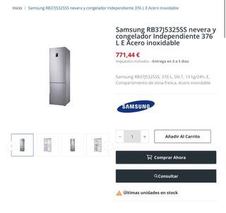 Nevera Samsung RB37J5325SS 376L Acero Inox