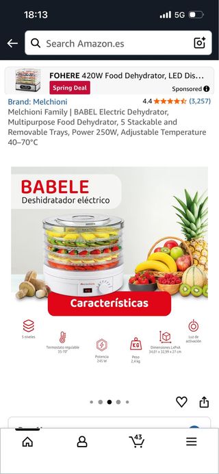 Deshidratador electrónico de alimentos