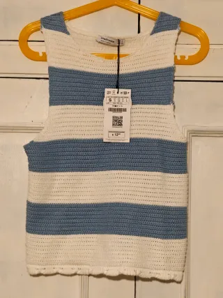 Top Crochet Rayas Azul y Blanco Stradivarius