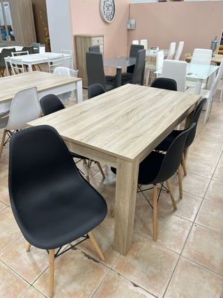 Mesa comedor madera + 6 sillas nórdicas NUEVA