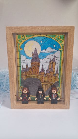 Cuadro Vidriera Harry Potter + 3 Figuras