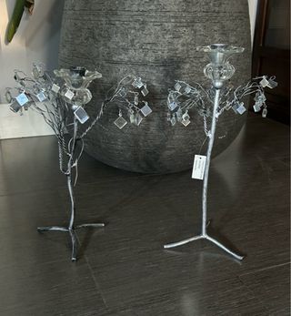 Juego Candelabros Metal y Cristal