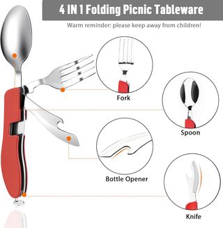 2 Juego Cubiertos Camping, 4 En 1 Cubiertos Para L