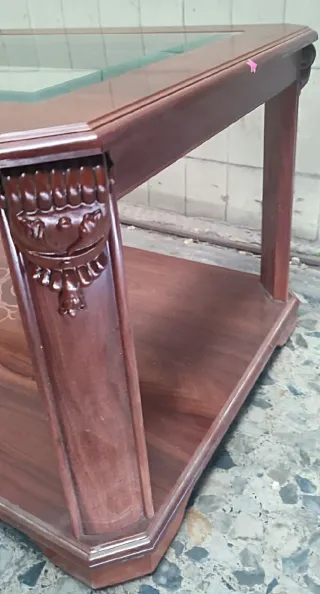 Mesa baja madera y cristal