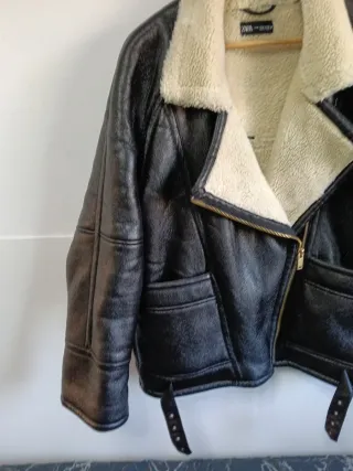 Chaqueta Zara Negra Piel Sintética Borrego