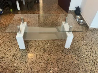 Mesa de centro cristal y madera blanca