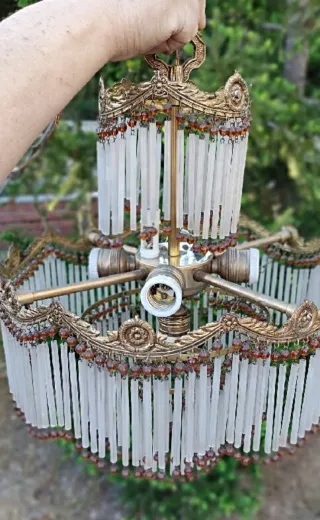 Lámpara de Bronce y Cristal vintage