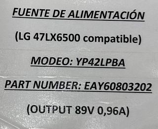 Placa Fuente Alimentación LG 47LX6500 YP42LPBA