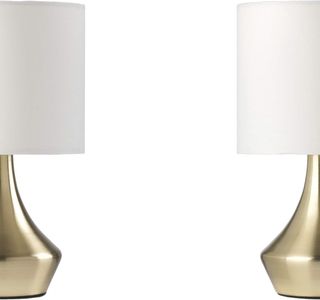 ONLI Lámpara de mesa dorada de metal satinado y pa