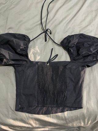 Blusa Top Negro Manga Abullonada